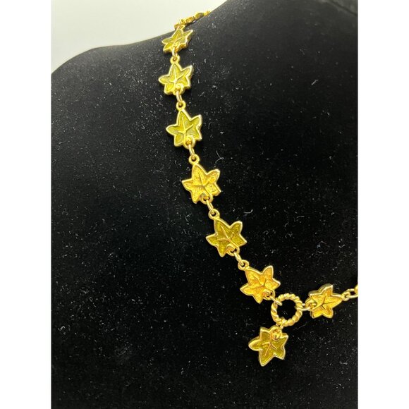 Liz Claiborne LCi Gold Tone & Green Fall Leaves Adjustable Necklace - Picture 8 of 11